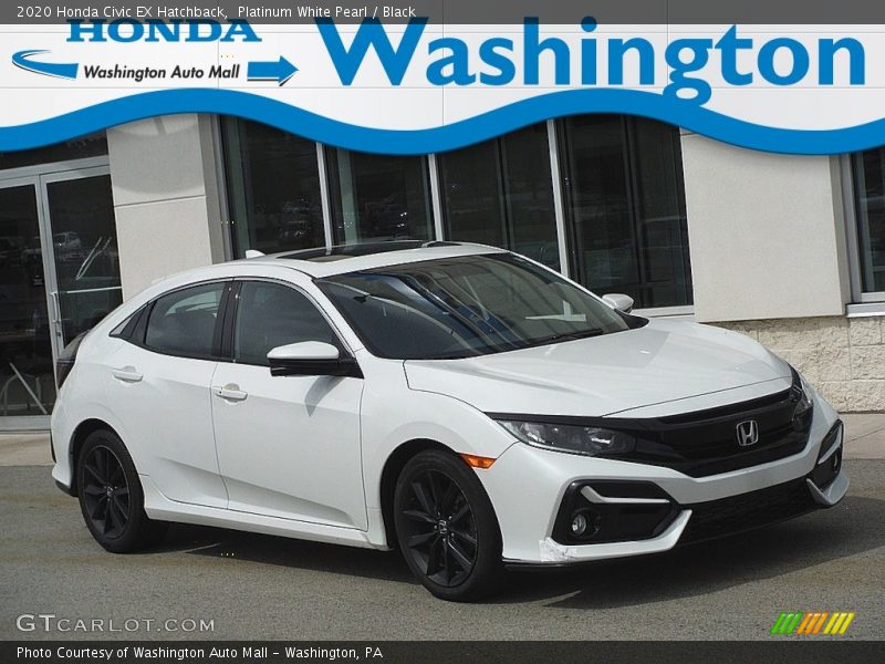 Platinum White Pearl / Black 2020 Honda Civic EX Hatchback