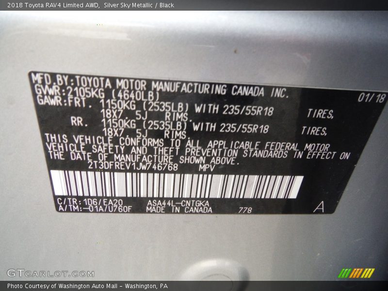 Silver Sky Metallic / Black 2018 Toyota RAV4 Limited AWD