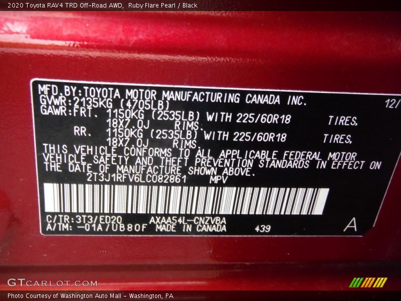 2020 RAV4 TRD Off-Road AWD Ruby Flare Pearl Color Code 3T3