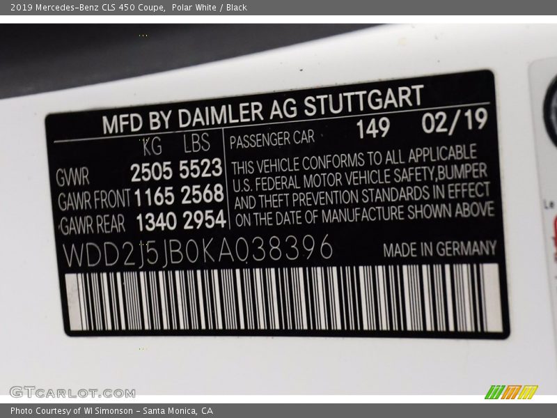 Polar White / Black 2019 Mercedes-Benz CLS 450 Coupe