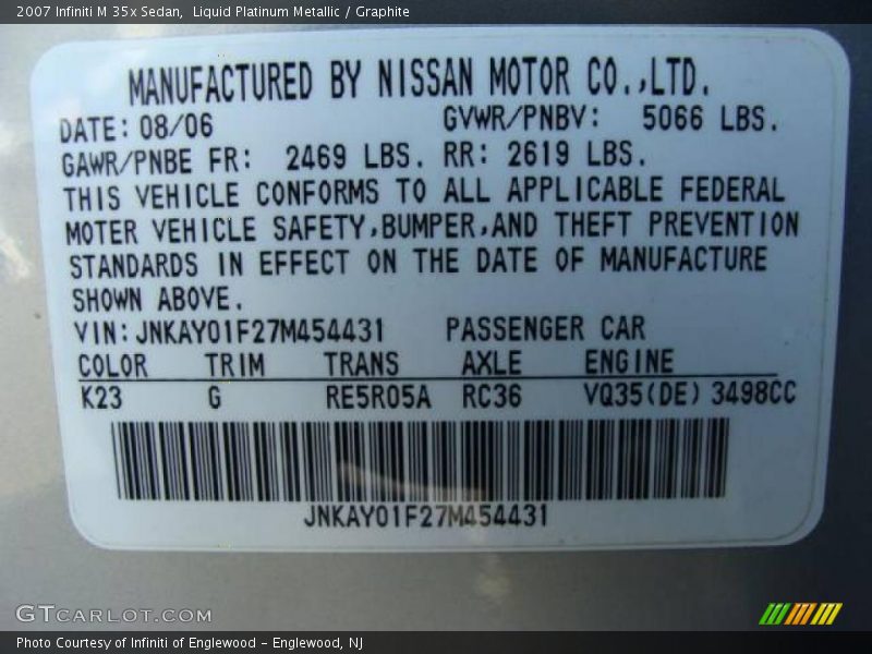 Liquid Platinum Metallic / Graphite 2007 Infiniti M 35x Sedan