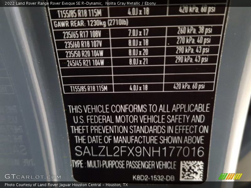 Nolita Gray Metallic / Ebony 2022 Land Rover Range Rover Evoque SE R-Dynamic