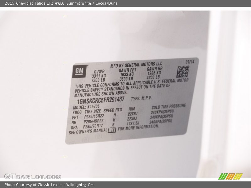 Summit White / Cocoa/Dune 2015 Chevrolet Tahoe LTZ 4WD