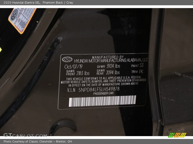 Phantom Black / Gray 2020 Hyundai Elantra SEL