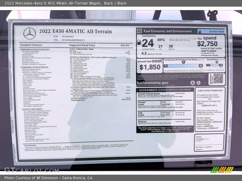  2022 E 450 4Matic All-Terrain Wagon Window Sticker