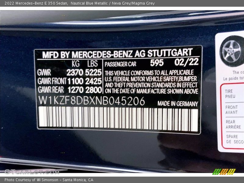 2022 E 350 Sedan Nautical Blue Metallic Color Code 595