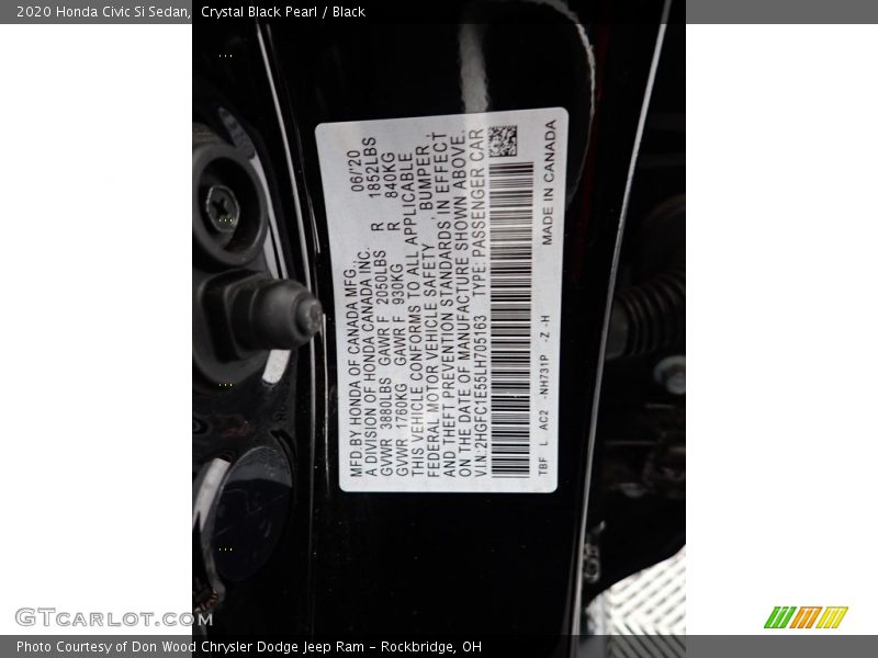 Crystal Black Pearl / Black 2020 Honda Civic Si Sedan