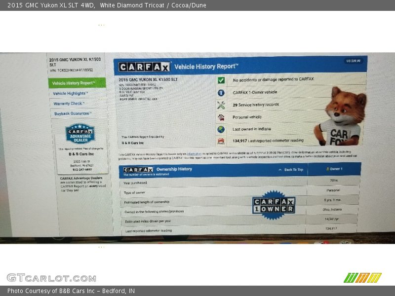 White Diamond Tricoat / Cocoa/Dune 2015 GMC Yukon XL SLT 4WD