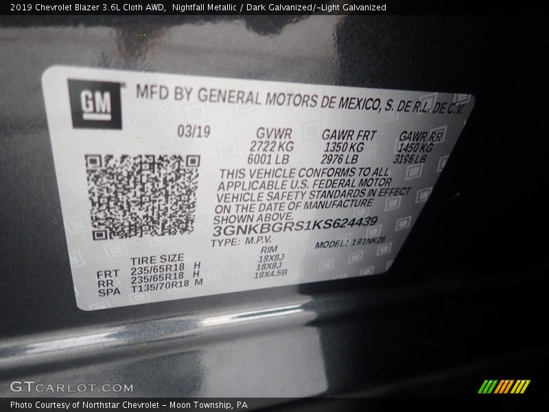 Nightfall Metallic / Dark Galvanized/­Light Galvanized 2019 Chevrolet Blazer 3.6L Cloth AWD