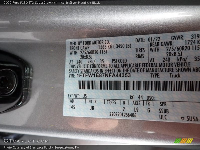 2022 F150 STX SuperCrew 4x4 Iconic Silver Metallic Color Code JS