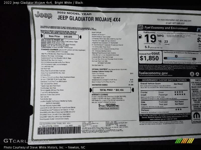  2022 Gladiator Mojave 4x4 Window Sticker