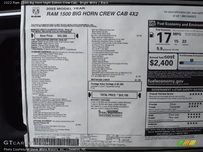 Bright White / Black 2022 Ram 1500 Big Horn Night Edition Crew Cab
