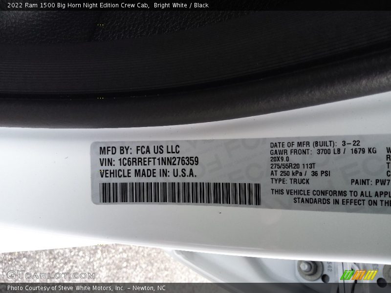 Bright White / Black 2022 Ram 1500 Big Horn Night Edition Crew Cab