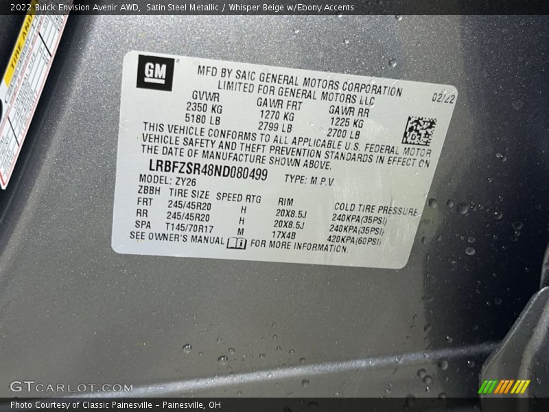 Satin Steel Metallic / Whisper Beige w/Ebony Accents 2022 Buick Envision Avenir AWD