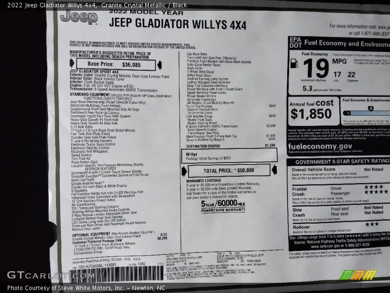 Granite Crystal Metallic / Black 2022 Jeep Gladiator Willys 4x4