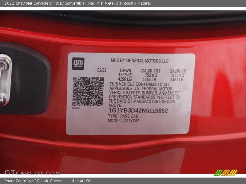 Red Mist Metallic Tintcoat / Natural 2022 Chevrolet Corvette Stingray Convertible