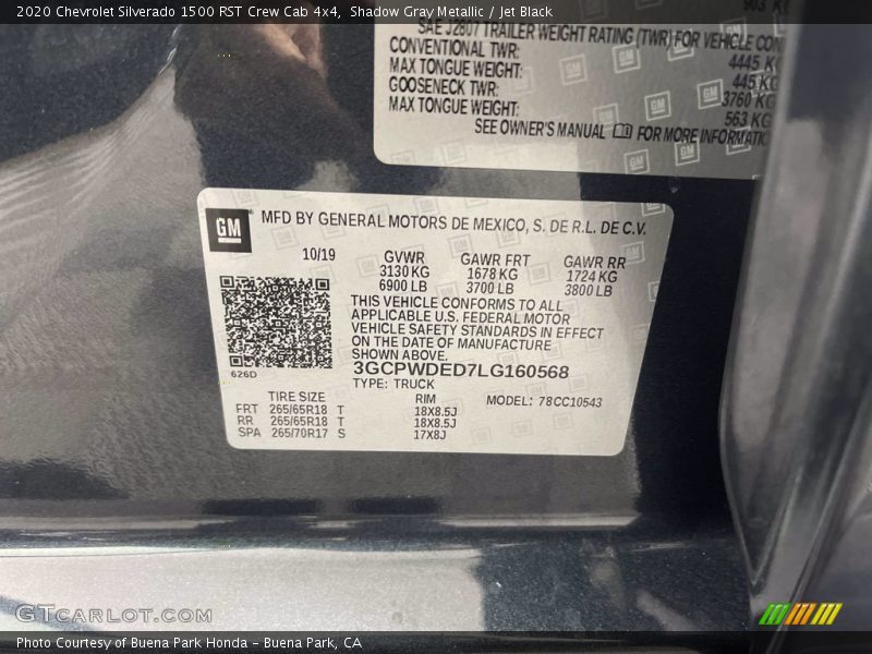 Shadow Gray Metallic / Jet Black 2020 Chevrolet Silverado 1500 RST Crew Cab 4x4