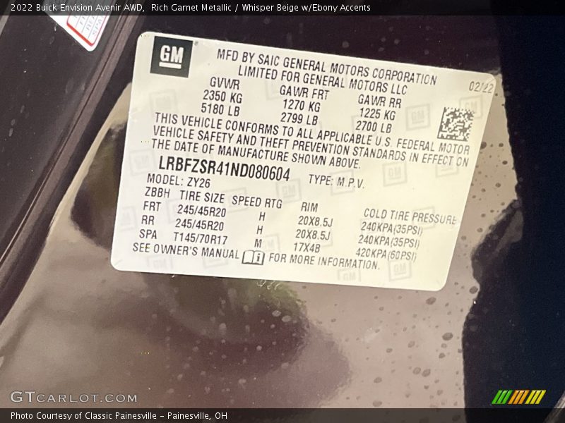 Rich Garnet Metallic / Whisper Beige w/Ebony Accents 2022 Buick Envision Avenir AWD