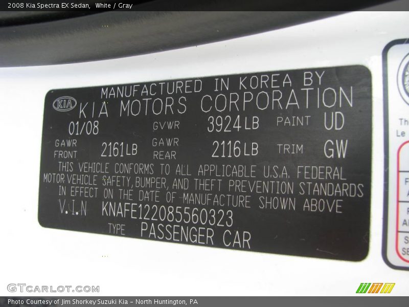 White / Gray 2008 Kia Spectra EX Sedan