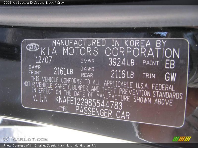 Black / Gray 2008 Kia Spectra EX Sedan