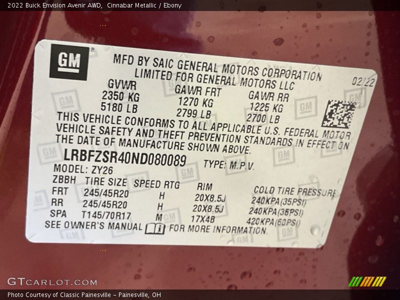 Cinnabar Metallic / Ebony 2022 Buick Envision Avenir AWD