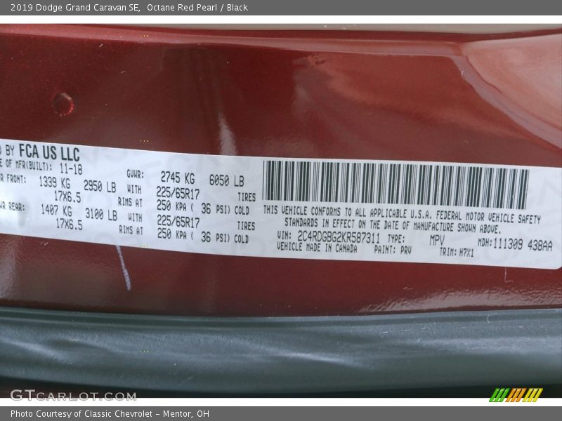 Octane Red Pearl / Black 2019 Dodge Grand Caravan SE