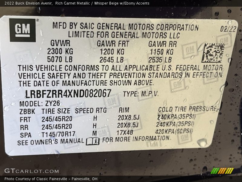 Rich Garnet Metallic / Whisper Beige w/Ebony Accents 2022 Buick Envision Avenir