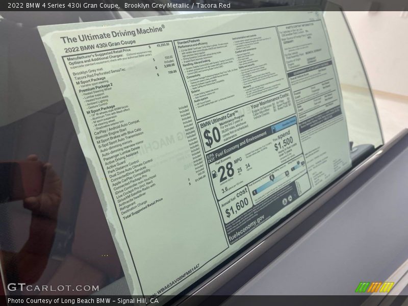 Brooklyn Grey Metallic / Tacora Red 2022 BMW 4 Series 430i Gran Coupe