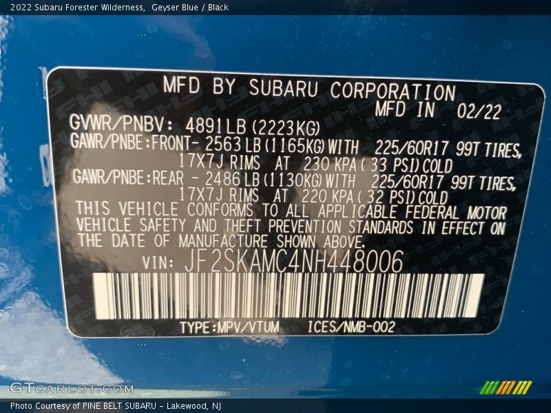 Geyser Blue / Black 2022 Subaru Forester Wilderness
