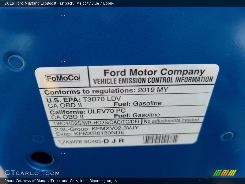 Velocity Blue / Ebony 2019 Ford Mustang EcoBoost Fastback