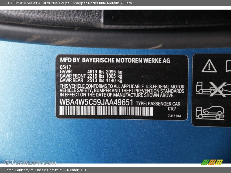 Snapper Rocks Blue Metallic / Black 2018 BMW 4 Series 430i xDrive Coupe