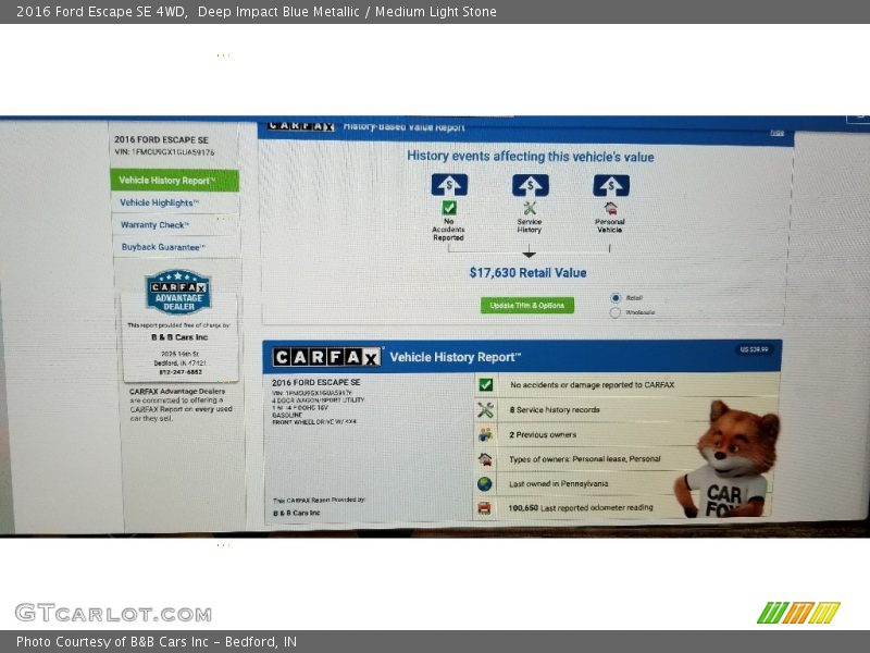 Deep Impact Blue Metallic / Medium Light Stone 2016 Ford Escape SE 4WD