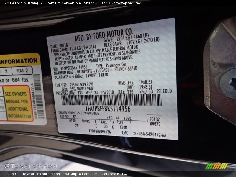 Shadow Black / Showstopper Red 2019 Ford Mustang GT Premium Convertible