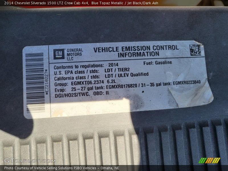 Blue Topaz Metallic / Jet Black/Dark Ash 2014 Chevrolet Silverado 1500 LTZ Crew Cab 4x4