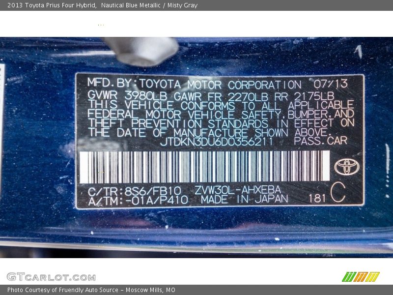Nautical Blue Metallic / Misty Gray 2013 Toyota Prius Four Hybrid