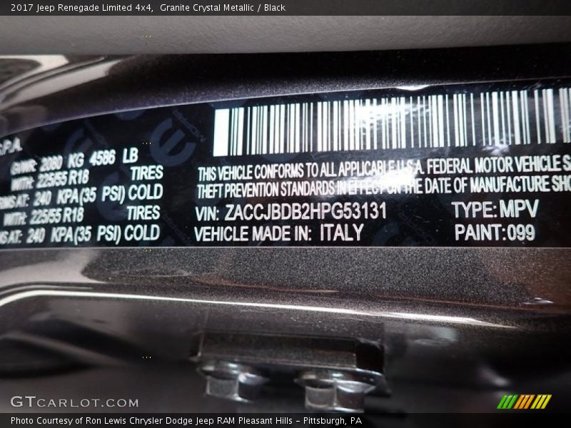 Granite Crystal Metallic / Black 2017 Jeep Renegade Limited 4x4