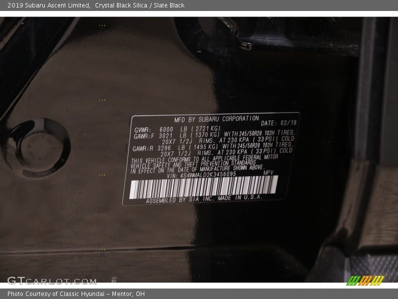 Crystal Black Silica / Slate Black 2019 Subaru Ascent Limited