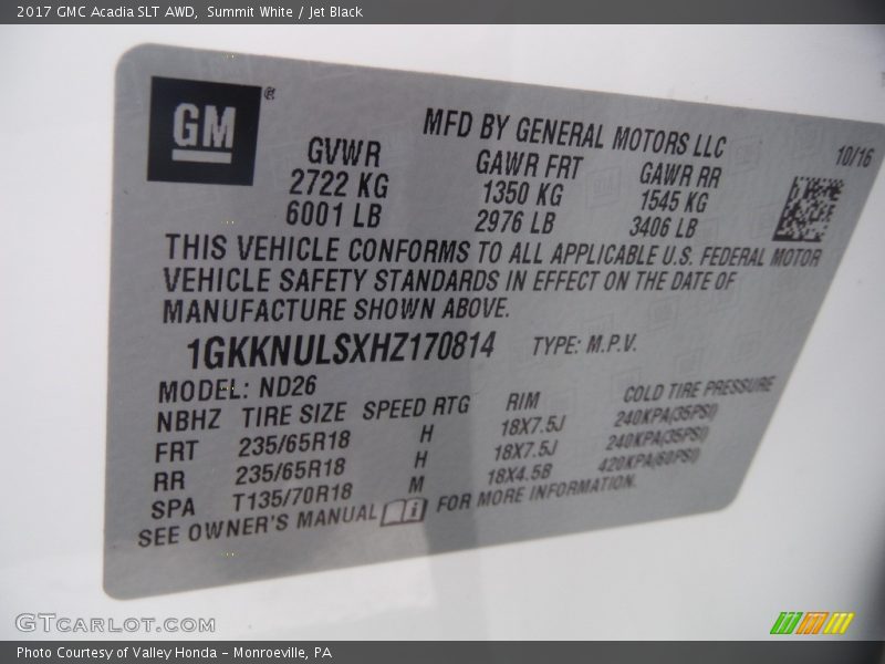 Summit White / Jet Black 2017 GMC Acadia SLT AWD