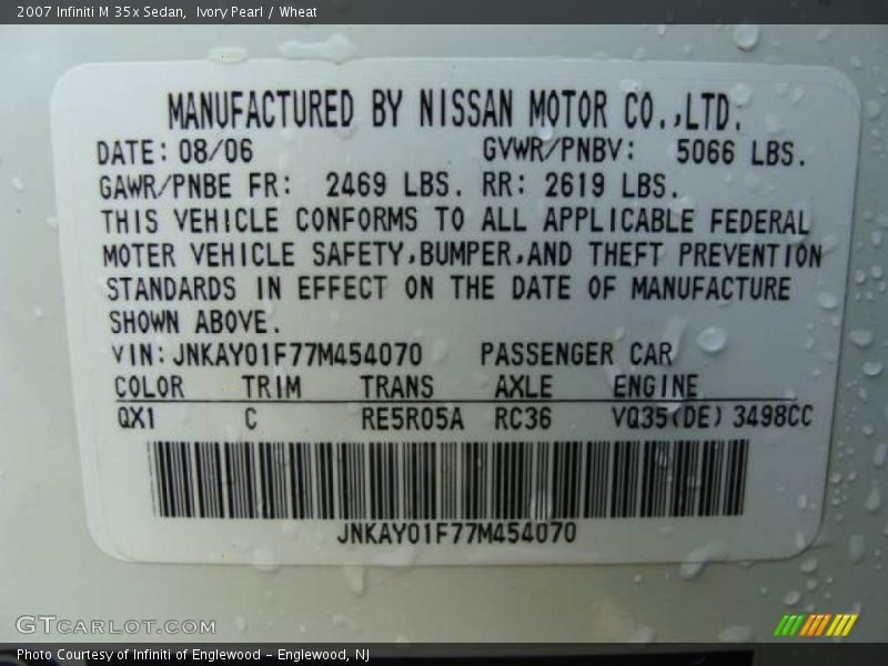 Ivory Pearl / Wheat 2007 Infiniti M 35x Sedan