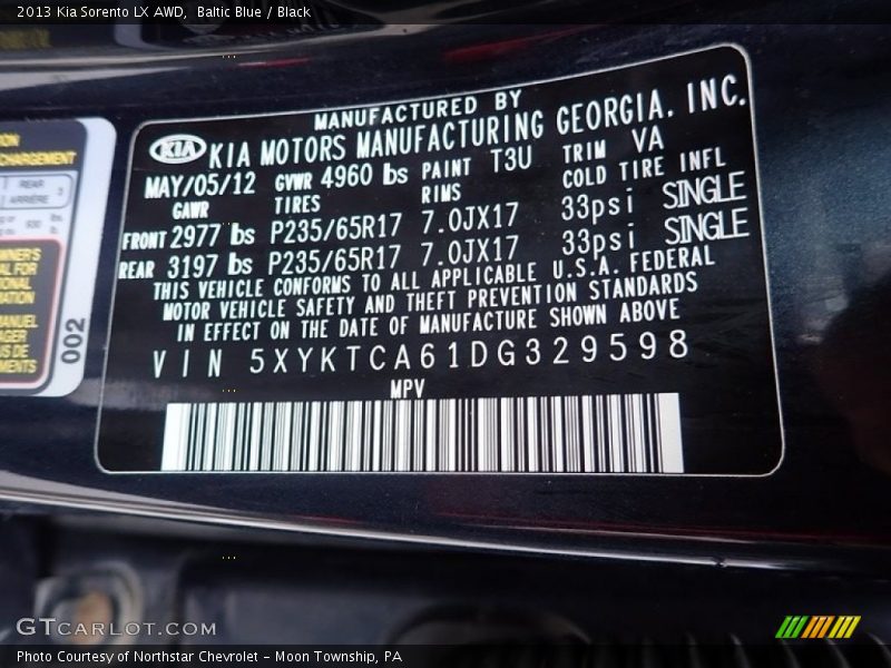 Baltic Blue / Black 2013 Kia Sorento LX AWD