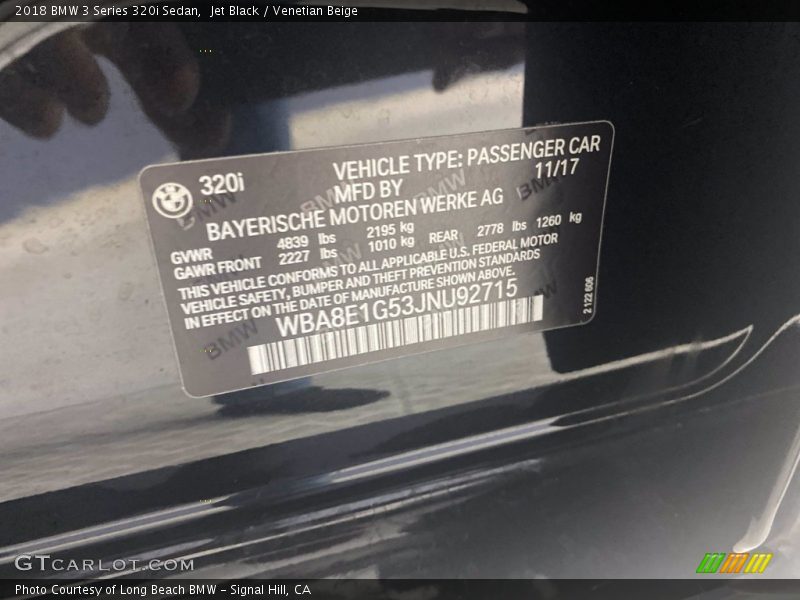 Jet Black / Venetian Beige 2018 BMW 3 Series 320i Sedan