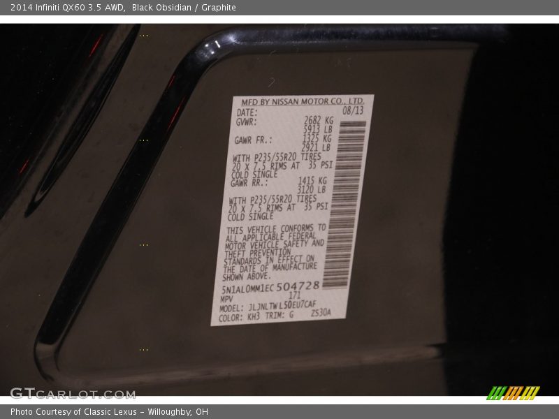 Black Obsidian / Graphite 2014 Infiniti QX60 3.5 AWD