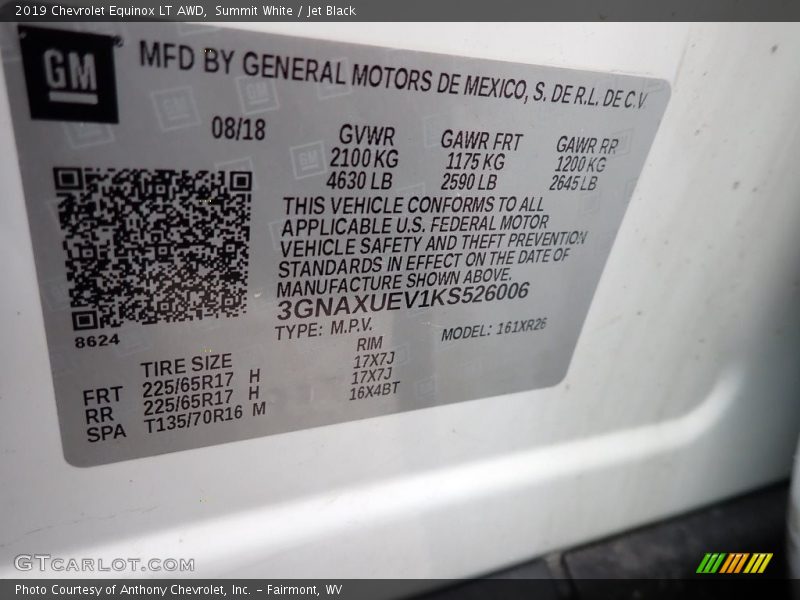Summit White / Jet Black 2019 Chevrolet Equinox LT AWD