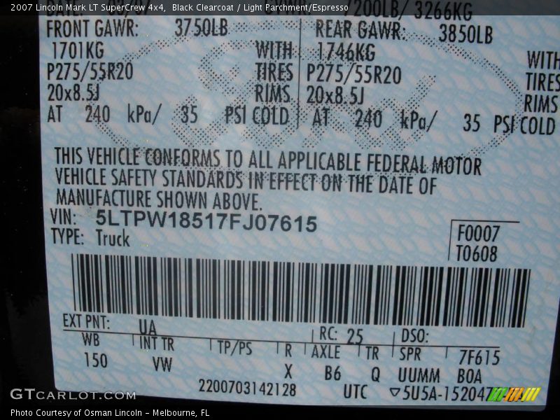 Black Clearcoat / Light Parchment/Espresso 2007 Lincoln Mark LT SuperCrew 4x4