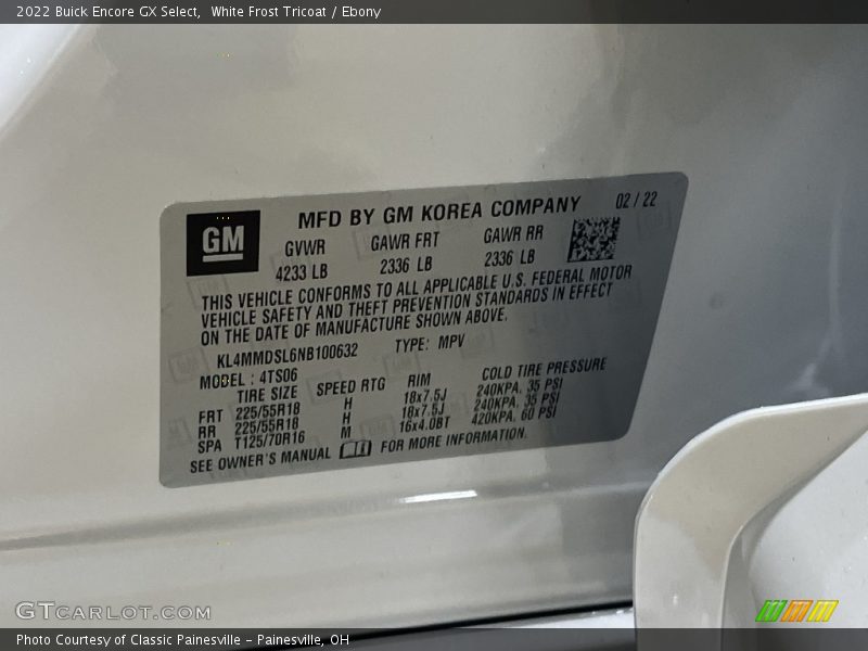 White Frost Tricoat / Ebony 2022 Buick Encore GX Select