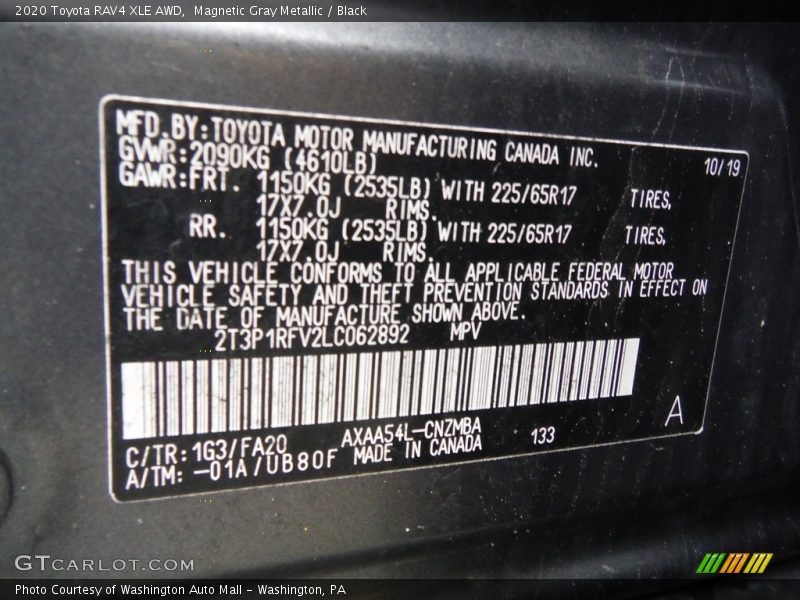 Magnetic Gray Metallic / Black 2020 Toyota RAV4 XLE AWD