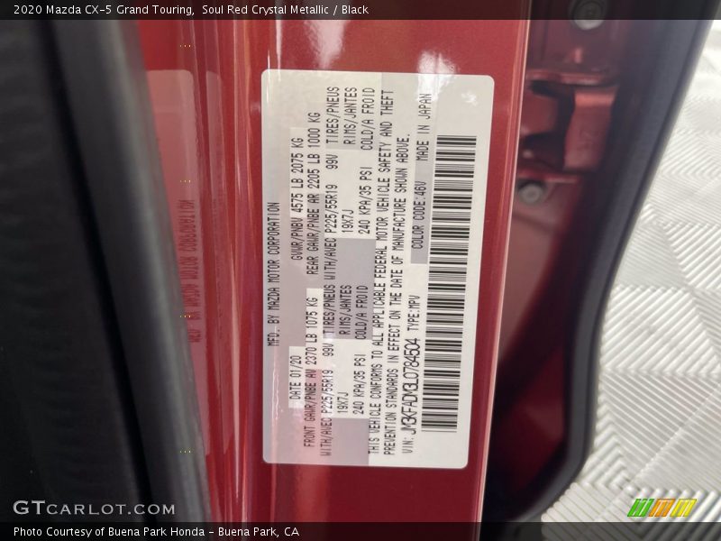 2020 CX-5 Grand Touring Soul Red Crystal Metallic Color Code 46V