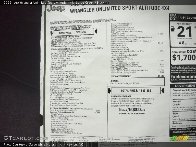 Sarge Green / Black 2022 Jeep Wrangler Unlimited Sport Altitude 4x4