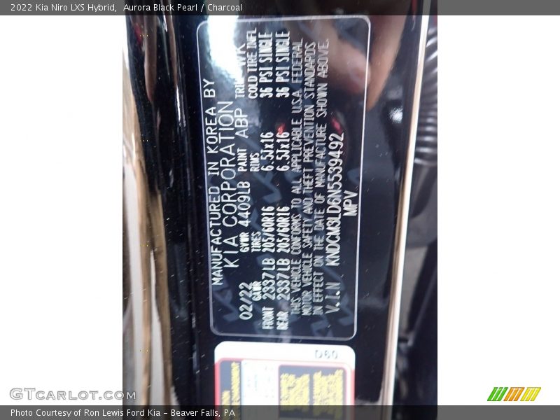 Aurora Black Pearl / Charcoal 2022 Kia Niro LXS Hybrid