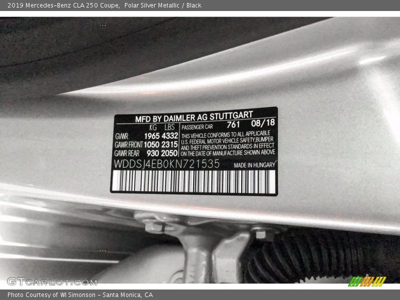 Polar Silver Metallic / Black 2019 Mercedes-Benz CLA 250 Coupe
